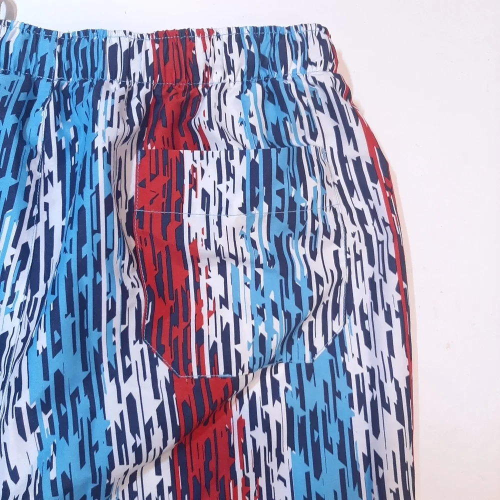 Speedo Mens Striped Swim Trunks Beach Summer Bathing Suit Mens XXL Blue Red